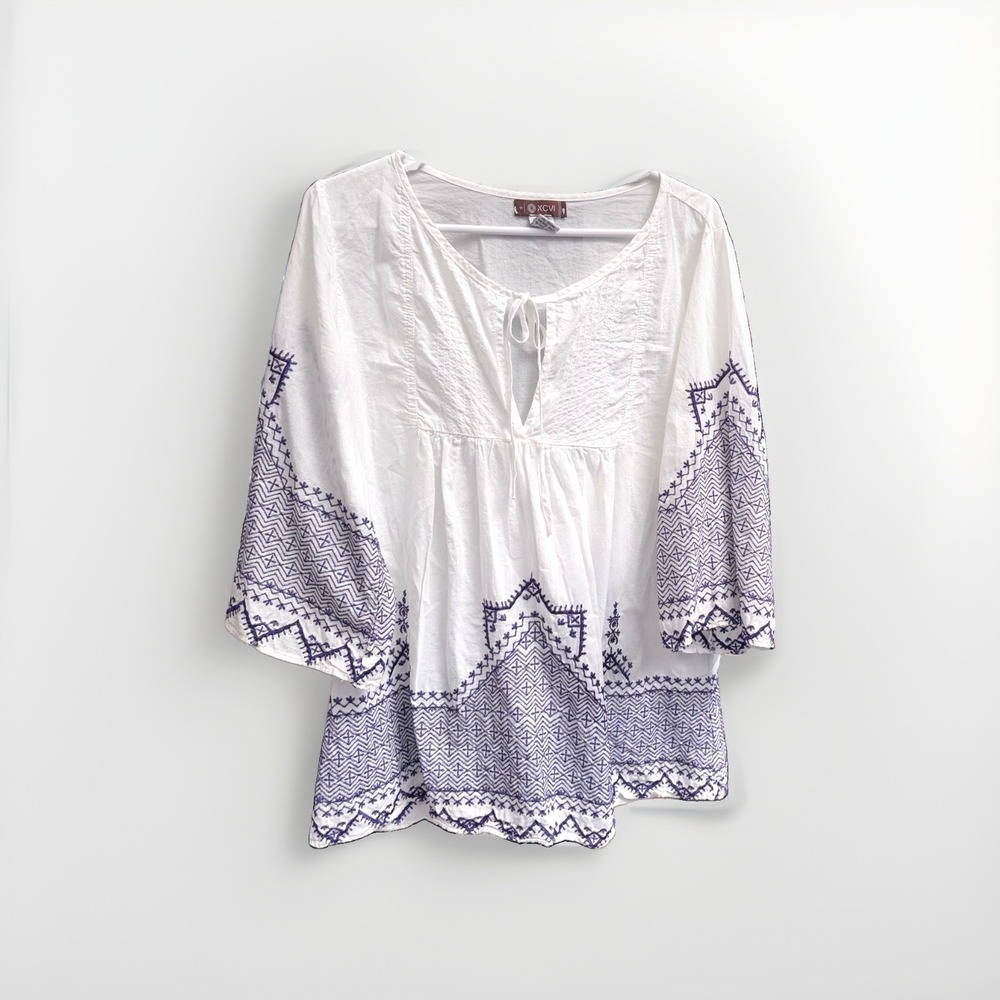 100% Cotton Embroidered Coastal Cowgirl Bohemian Festival Tunic Size Small